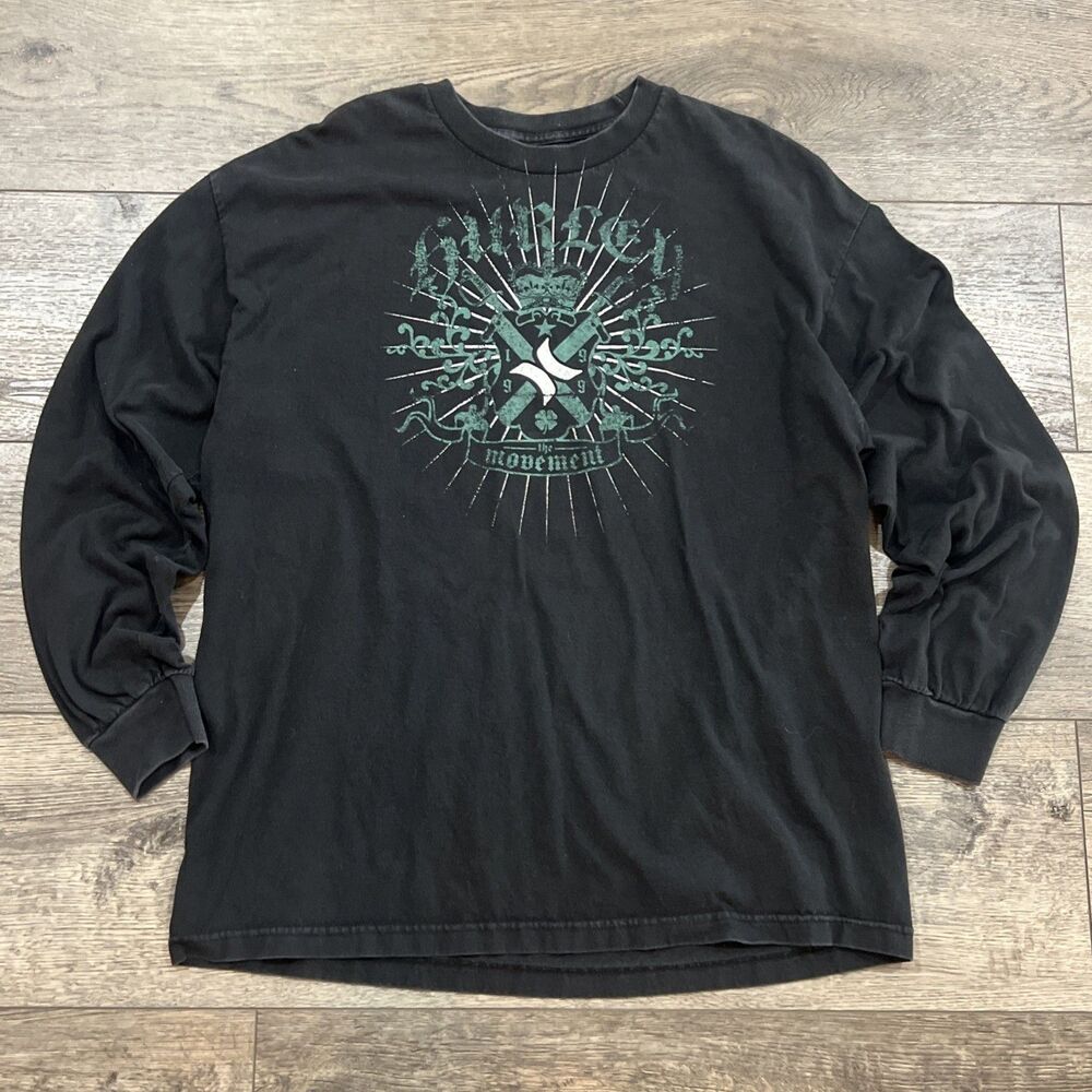 Vintage Y2K Hurley The Movement Long Sleeve Black T-Shirt Skate Surf - Men’s XL
